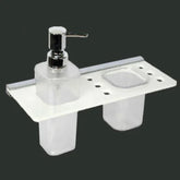 White Acrylic Liquid Soap Dispenser with Brush Holder - Mounted View 