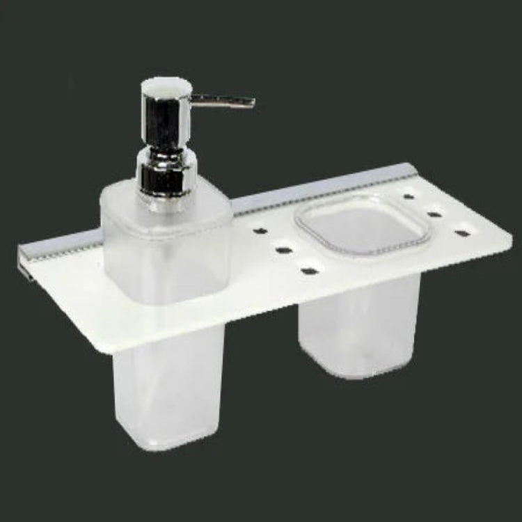 White Acrylic Liquid Soap Dispenser with Brush Holder - Mounted View 