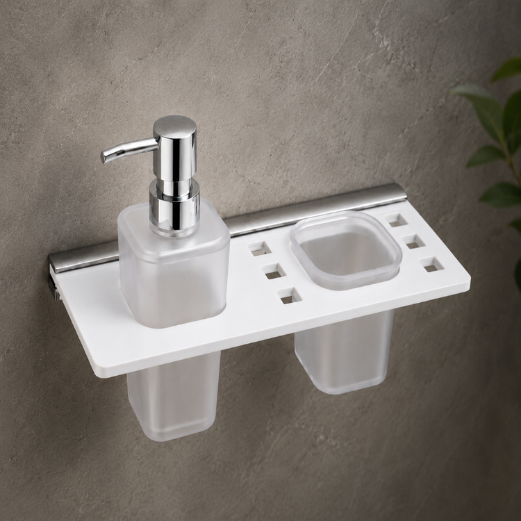 WhiWhite Acrylic Liquid Soap Dispenser with Brush Holder - Side Viewte