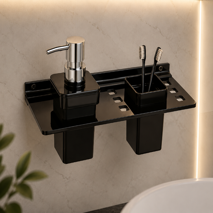 Black Acrylic Liquid Soap Dispenser with Brush Holder
